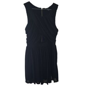 Forever 21 Black Pleated Cut Out Front Peephole Sleeveless Dress